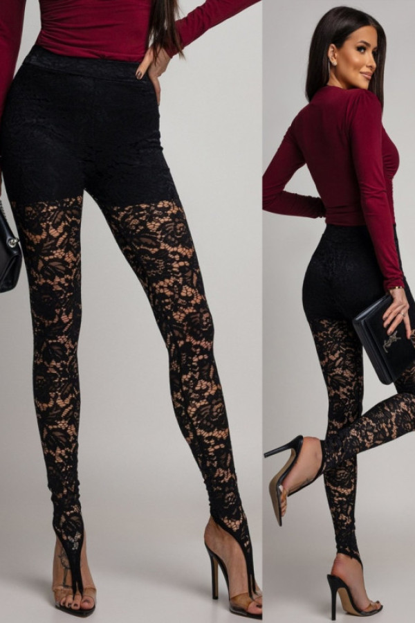 Koronkowe legginsy z zakładką na palec felicitio ii czarne