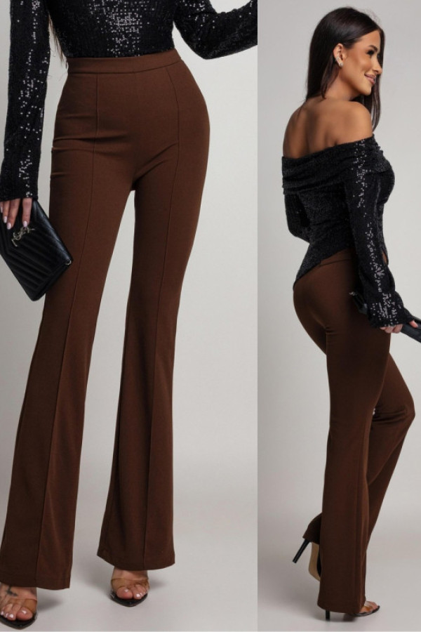 Eleganckie spodnie dzwony colman iii brązowe