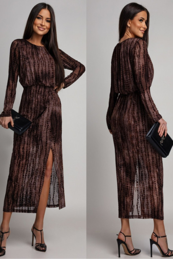 Siateczkowa sukienka midi yenettie iii brązowa