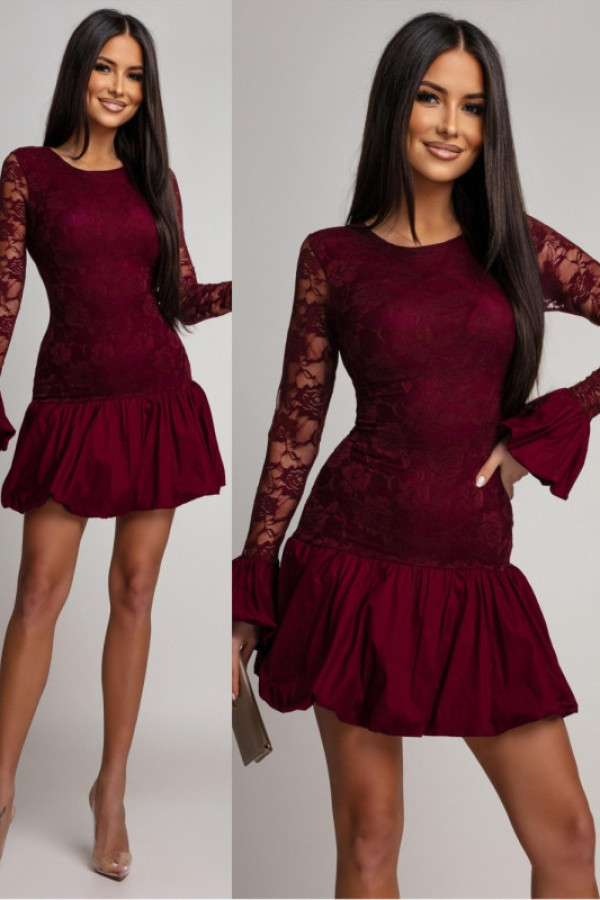 Koronkowa sukienka mini bombka scarleet bordowa