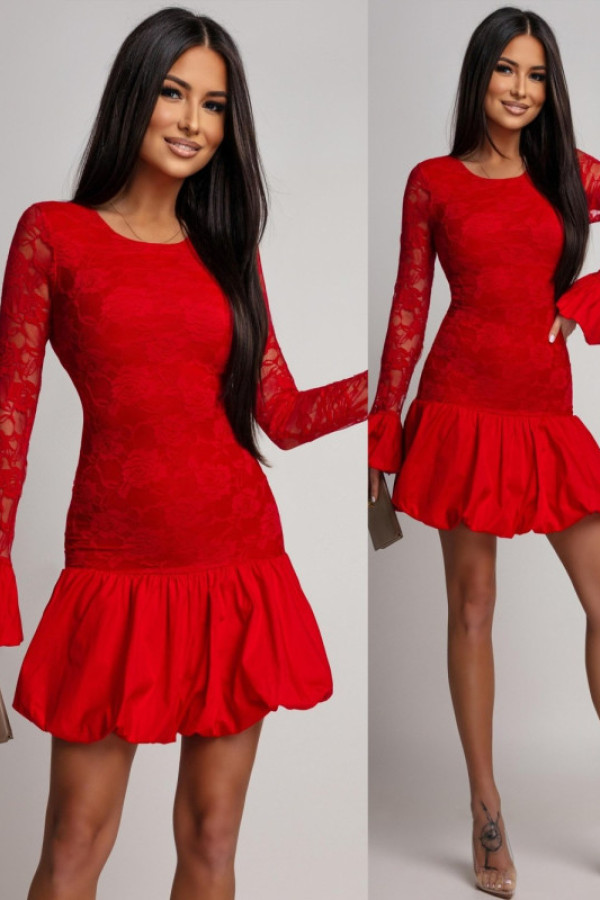 Koronkowa sukienka mini bombka scarleet czerwona