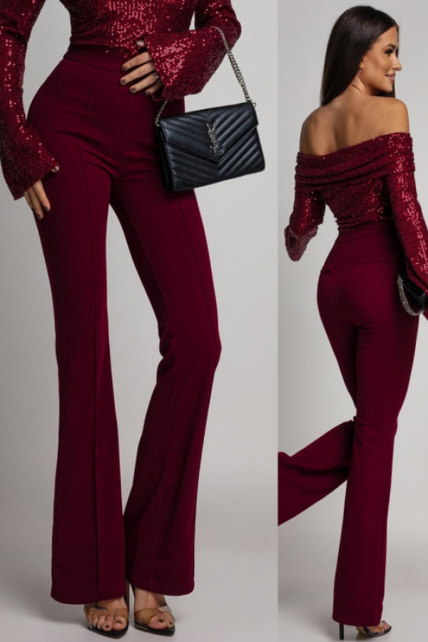 Eleganckie spodnie dzwony colman iii bordowe