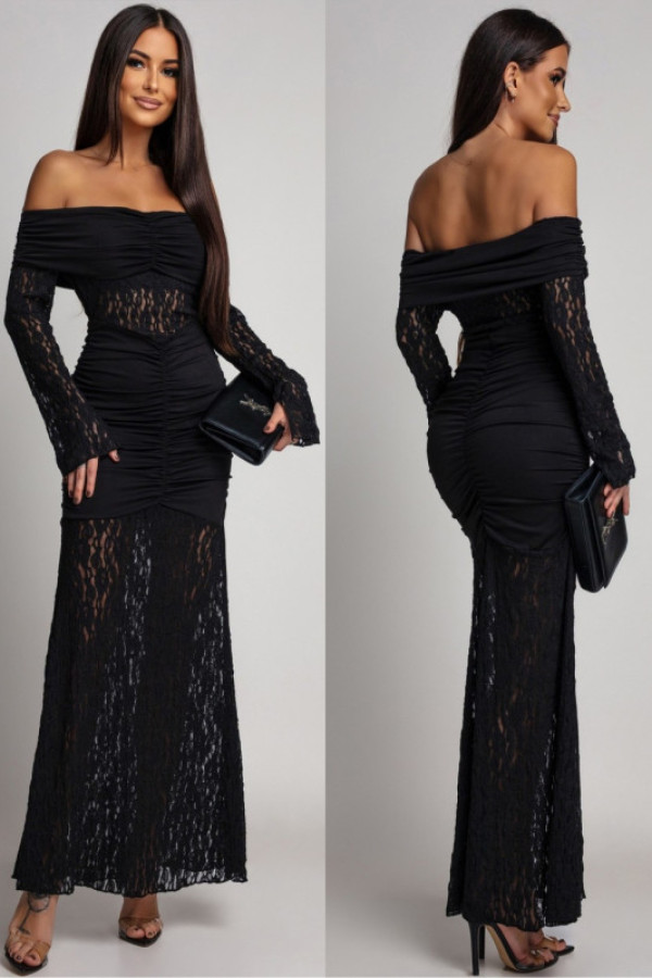 Sukienka maxi hiszpanka z koronką ferience czarna