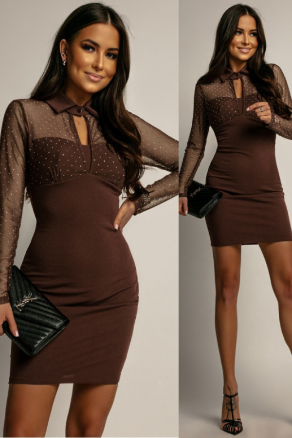 Elegancka sukienka mini fosantia brązowa