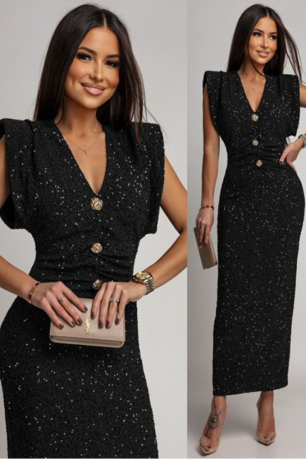 Cekinowa sukienka maxi z marszczeniem roscatia iv czarna