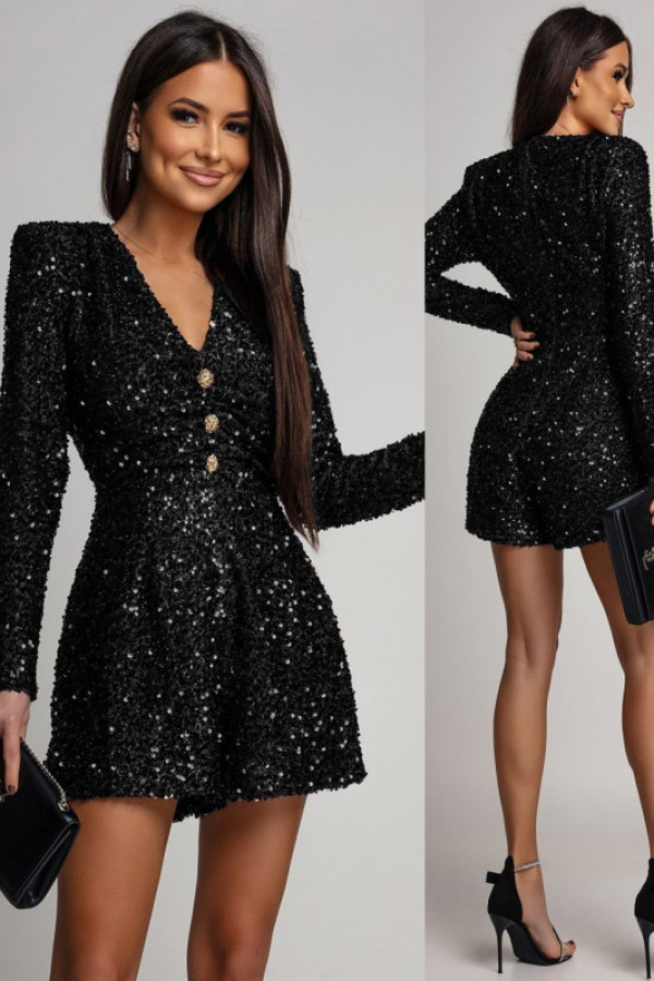 Cekinowy kombinezon amadiene czarny