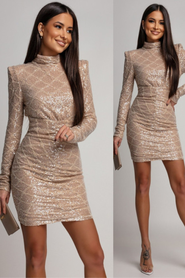 Cekinowa sukienka mini z marszczeniem caberra ii beżowa