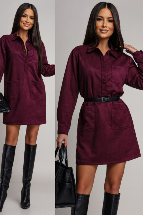Zamszowa sukienka mini joselia bordowa