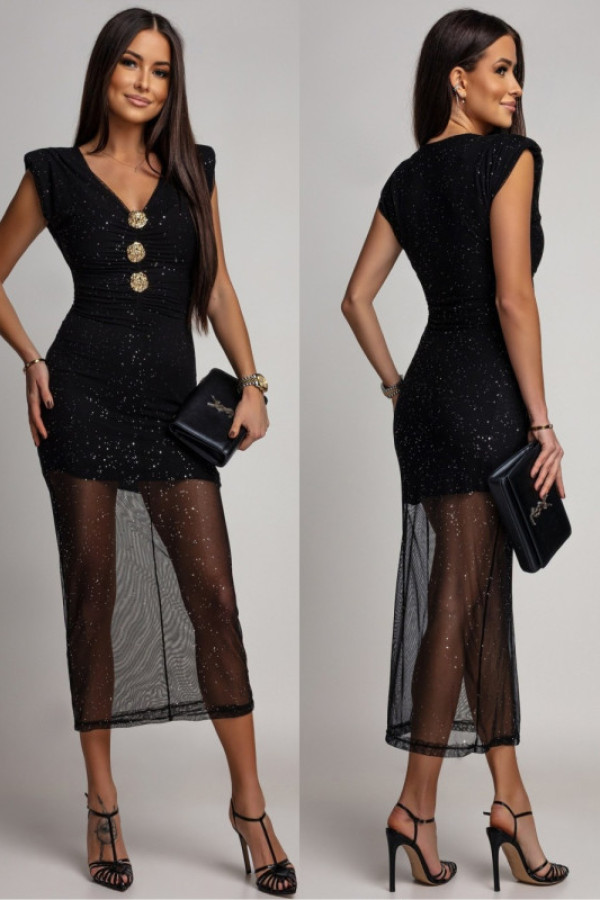 Siateczkowa sukienka midi z marszczeniem roscatia iii czarna