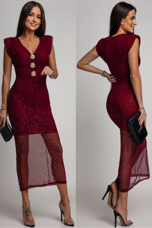 Siateczkowa sukienka midi z marszczeniem roscatia iii bordowa