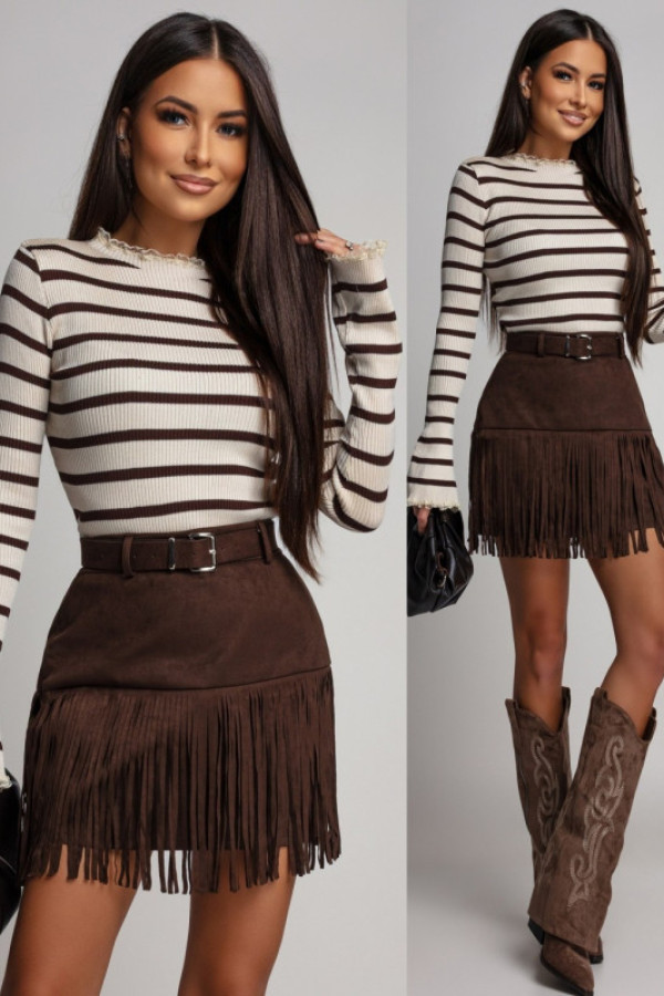 Prążkowana bluzka yenefria w paski kremowa