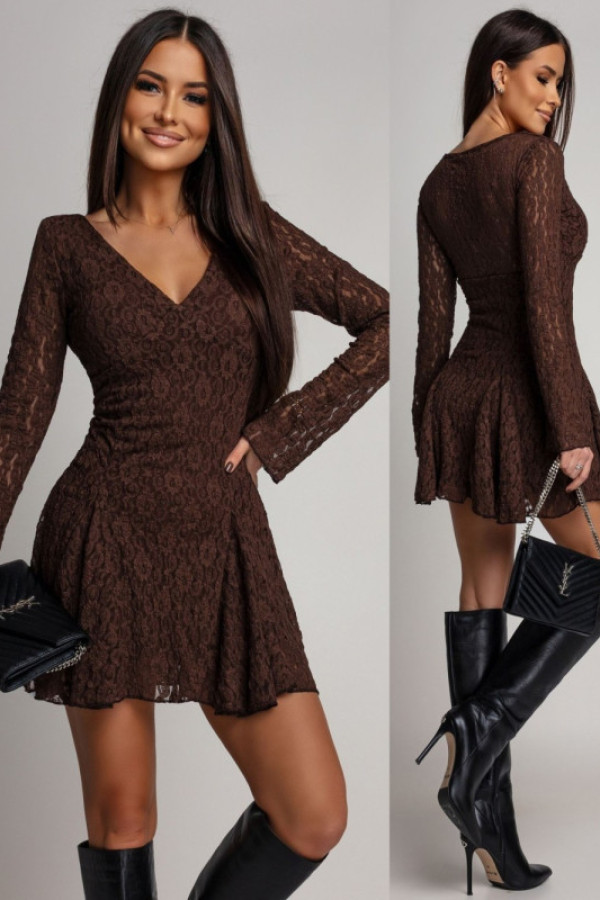 Koronkowa sukienka mini elyshia brązowa