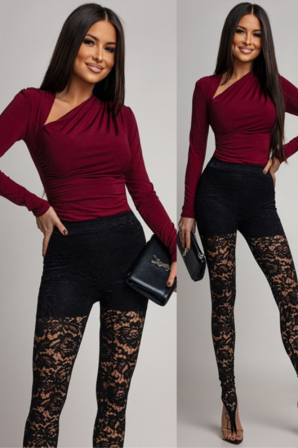 Dopasowana bluzka z marszczeniem deboria bordowa