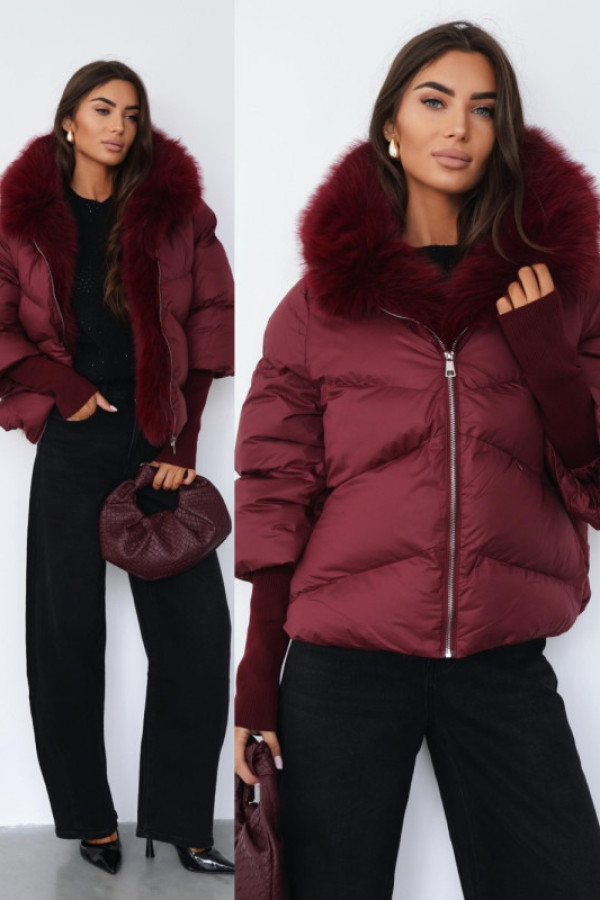 Puchowa kurtka z odpinanym futrem gallea bordowa