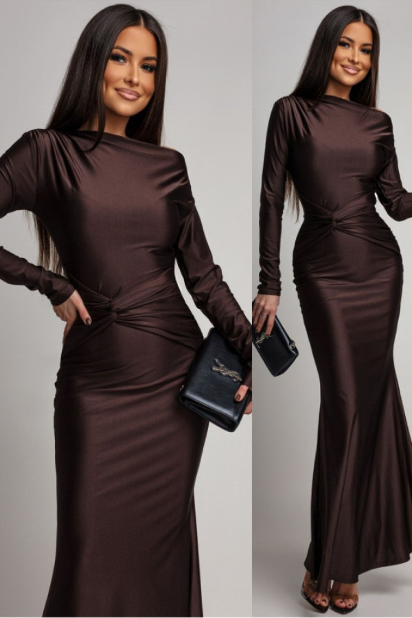 Elegancka sukienka maxi z marszczeniem juditte brązowa
