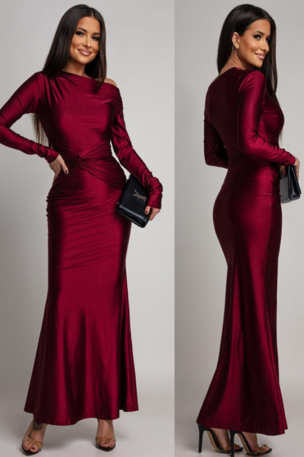 Elegancka sukienka maxi z marszczeniem juditte bordowa
