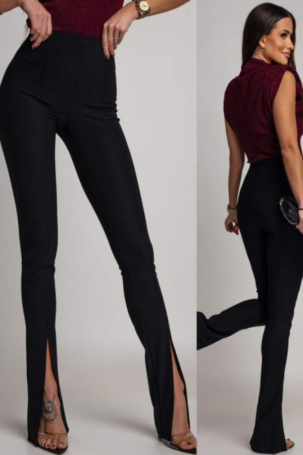Eleganckie spodnie z rozcięciem madrite czarne