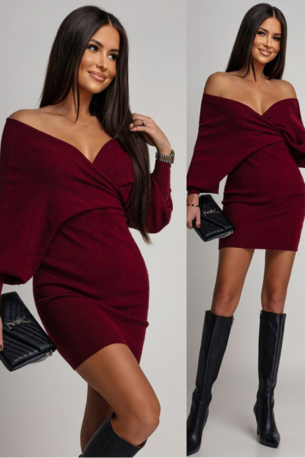 Dzianinowa sukienka mini lafitia bordowa