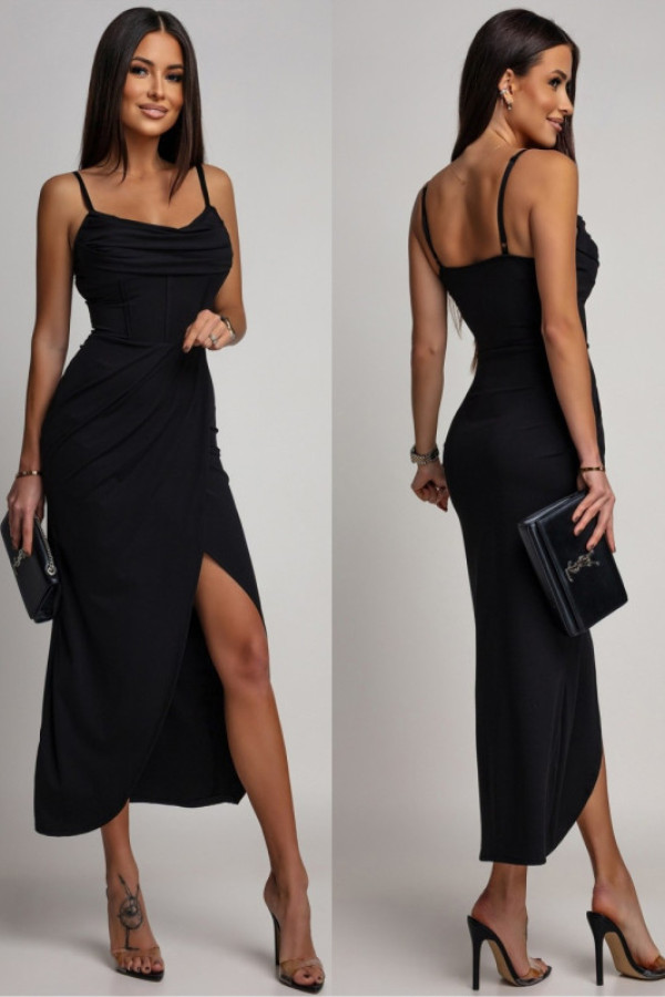 Elegancka sukienka midi na ramiączkach moritia czarna