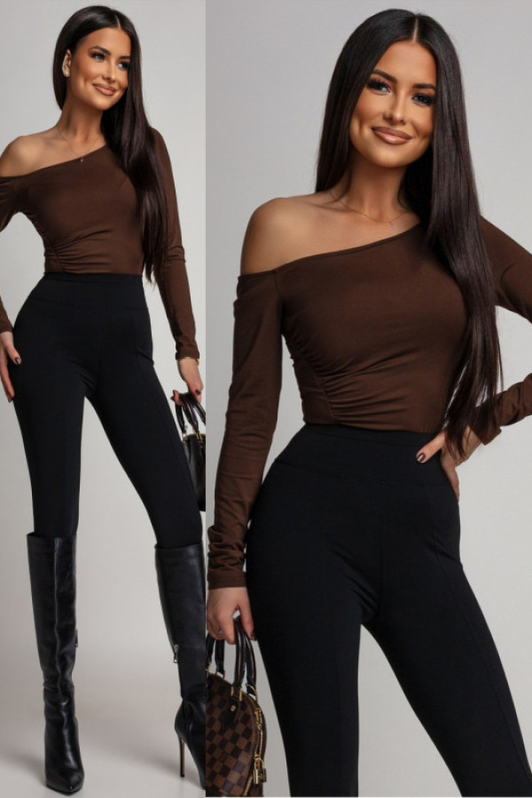 Dopasowane body z marszczeniem alivente brązowe