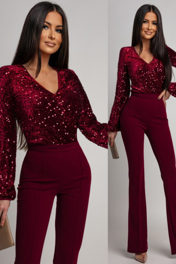 Cekinowe body reveliante bordowe