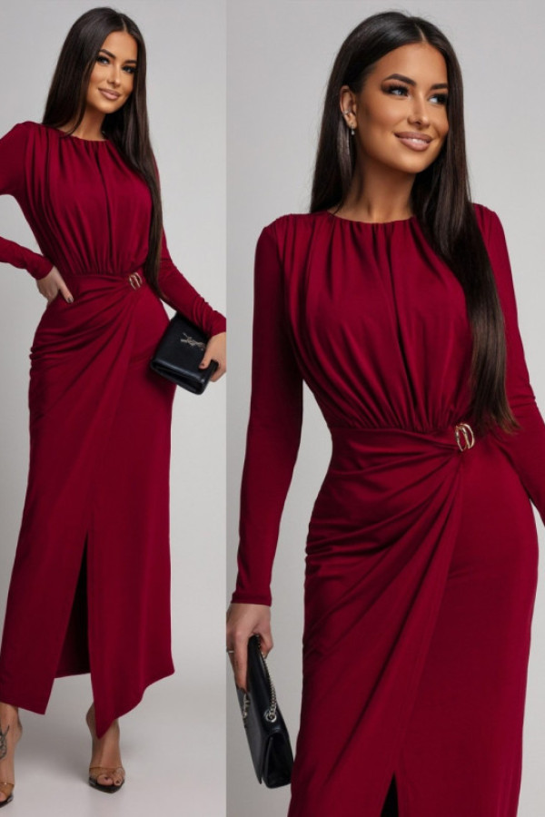 Elegancka sukienka maxi z biżuteryjnym zdobieniem nerossia ii bordowa