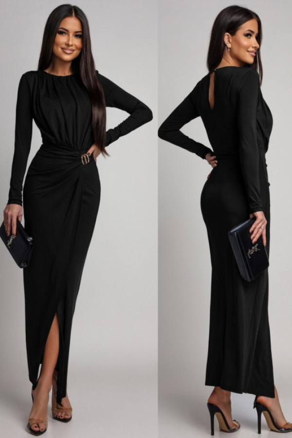 Elegancka sukienka maxi z biżuteryjnym zdobieniem nerossia ii czarna