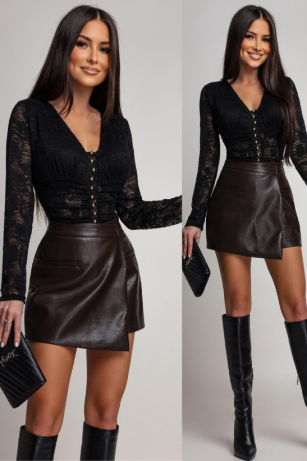 Koronkowe body z marszczeniem romantio czarne