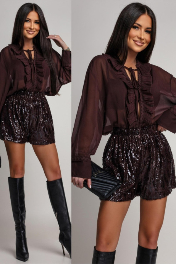 Elegancka bluzka z wiązaniem reafineta brązowa