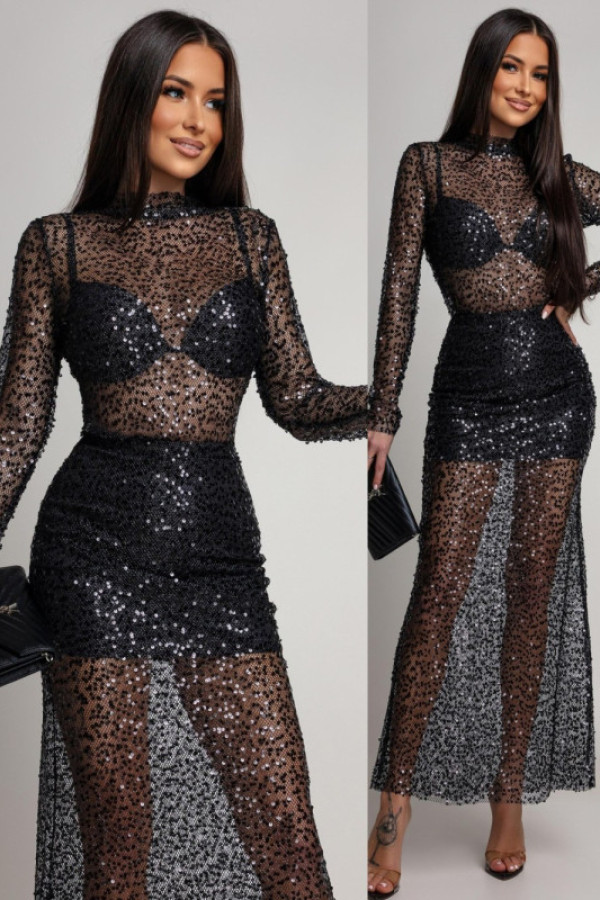 Siateczkowa bluzka z cekinami shineila czarna