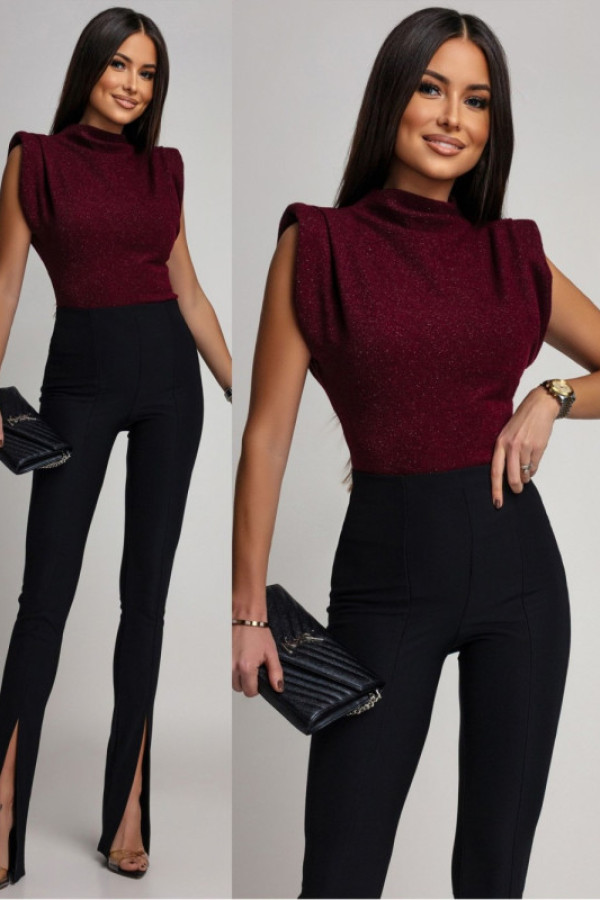 Dzianinowa bluzka z metaliczną nitką ramelis bordowa