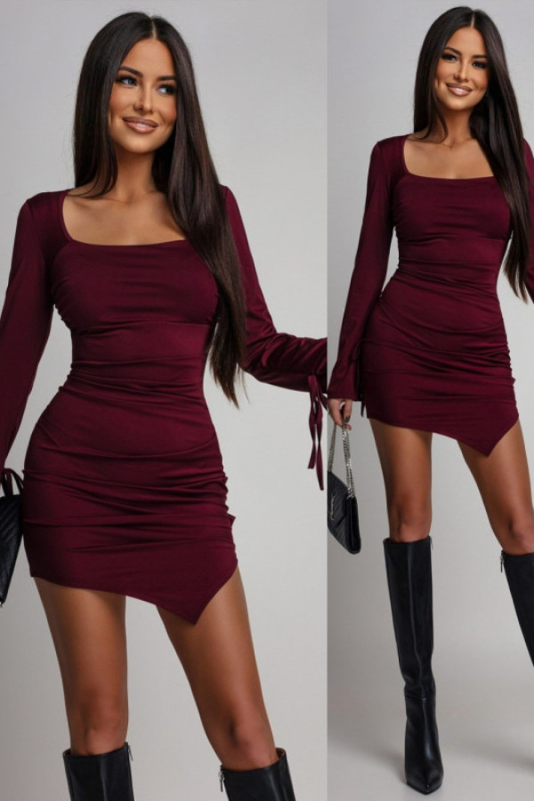 Dopasowana sukienka mini forlis bordowa