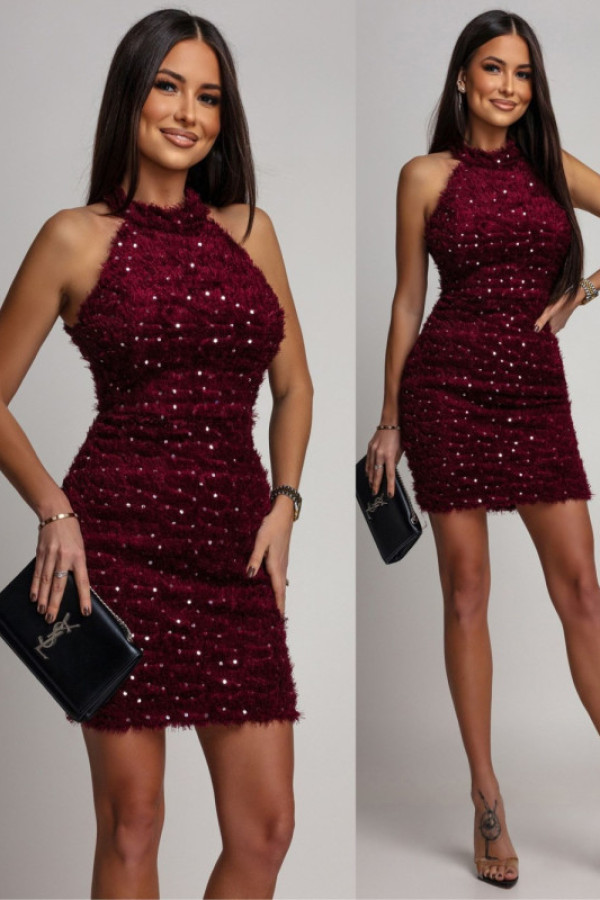 Elegancka sukienka mini z cekinami veronicca bordowa