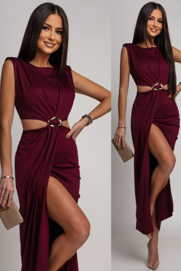 Elegancka sukienka maxi z wycięciem patrisia bordowa