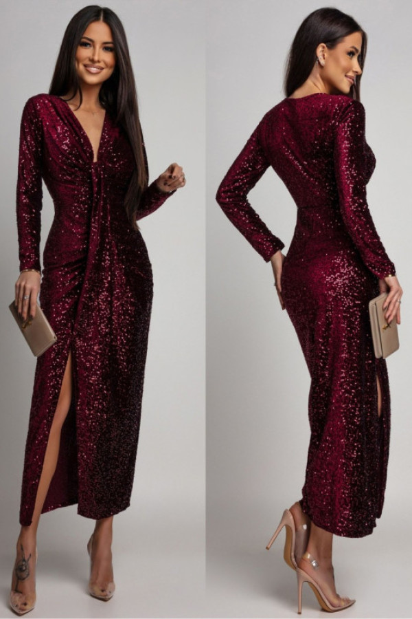 Cekinowa sukienka maxi joenna bordowa