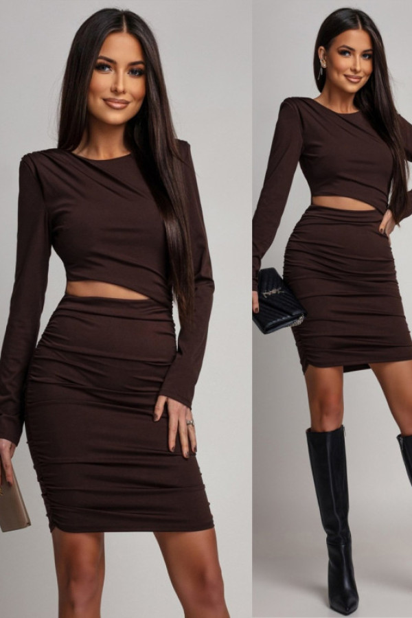 Elegancka sukienka z wycięciem revenne ii brązowa