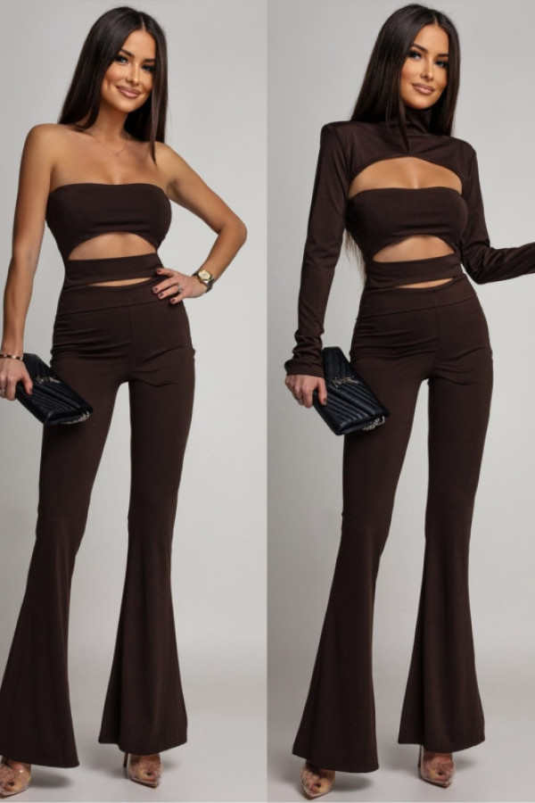Dwuczęściowy kombinezon maxi z wycieciami anderion brązowy