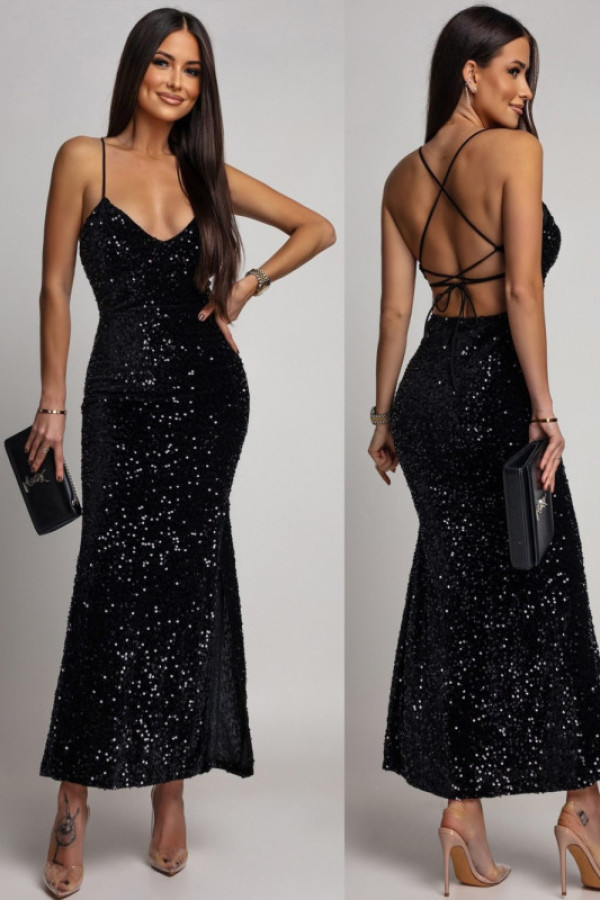 Cekinowa sukienka maxi z odkrytymi plecami catarine czarna