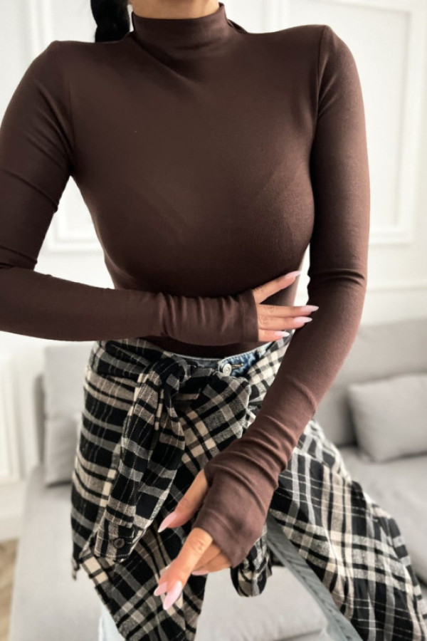 Dopasowana bluzka z półgolfem sandrea brązowa