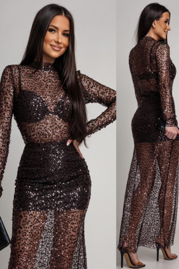 Siateczkowa bluzka z cekinami shineila brązowa