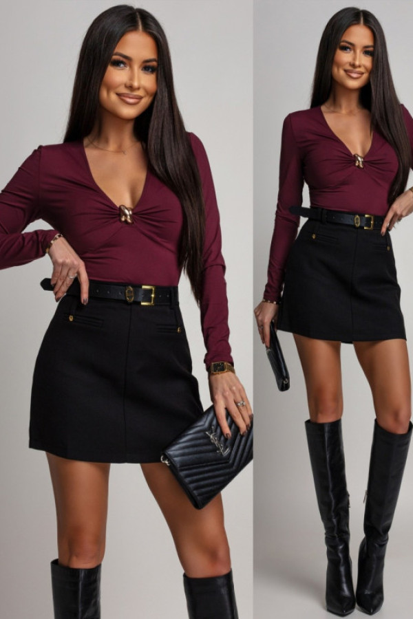 Eleganckie body z biżuteryjnym zdobieniem feruvio bordowe