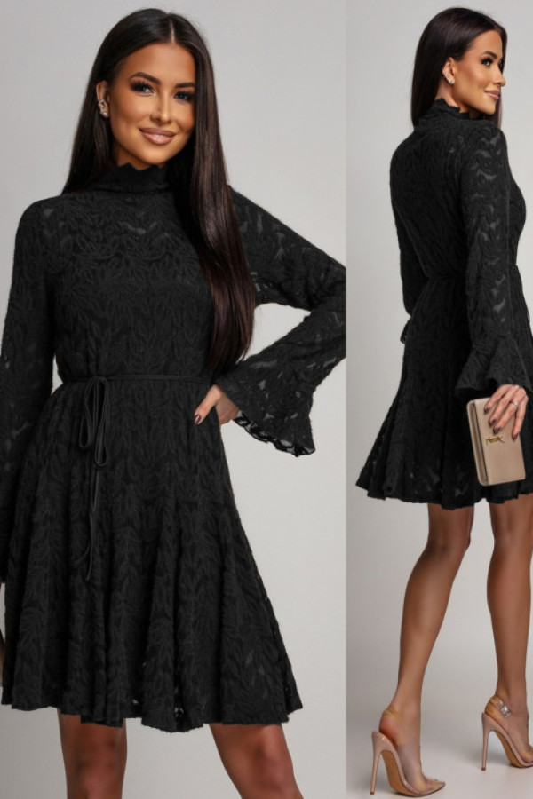 Rozkloszowana sukienka z haftem i halką olissea czarna