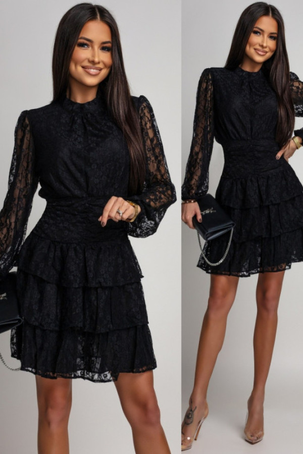 Koronkowa sukienka mini z falbanami velisetta czarna
