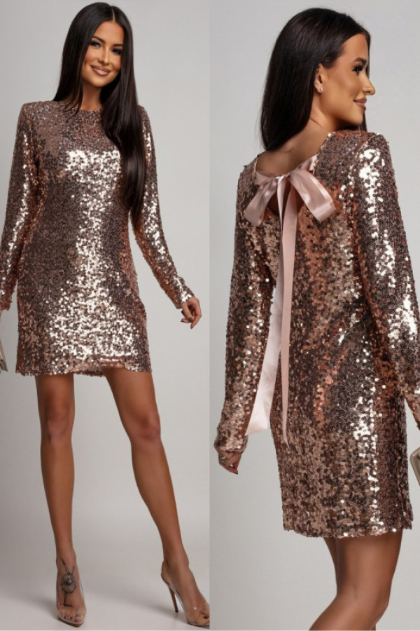 Cekinowa sukienka mini z kokardą efessia złota