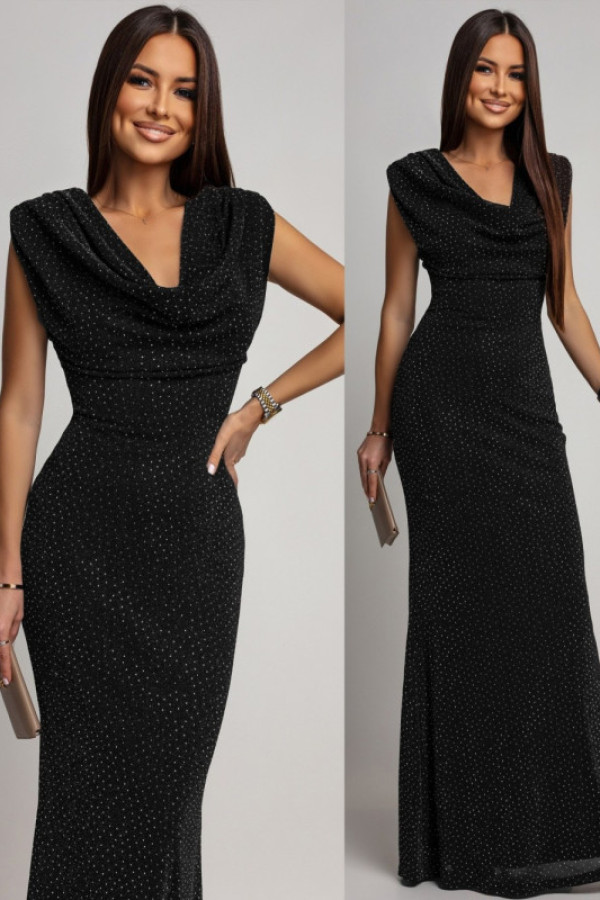 Elegancka sukienka maxi z cyrkoniami lafressia czarna