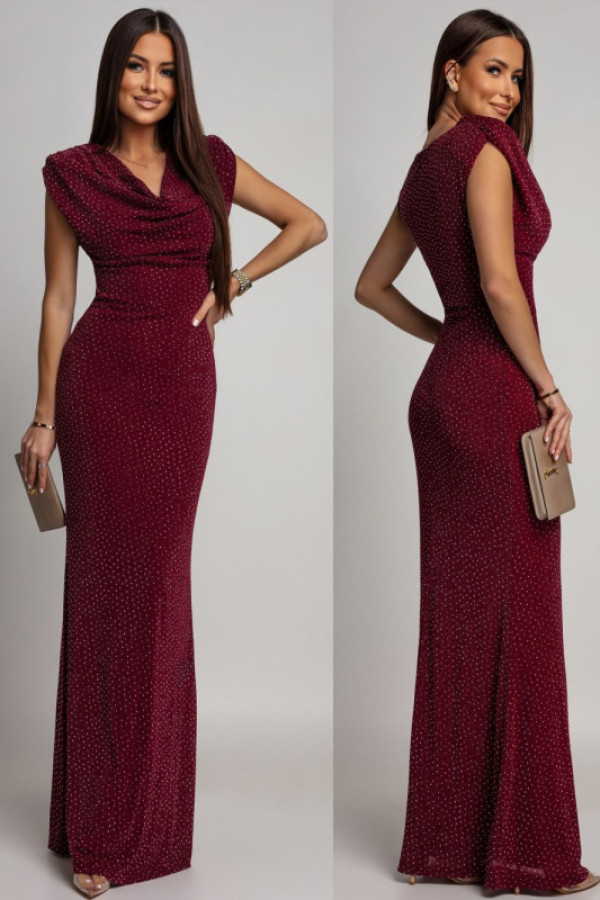 Elegancka sukienka maxi z cyrkoniami lafressia bordowa