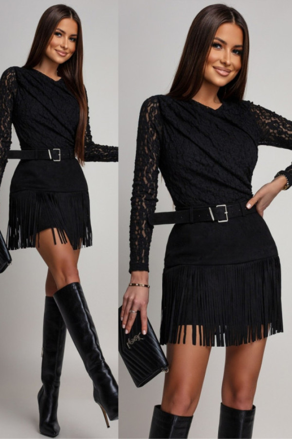 Koronkowe body z marszczeniem lafitio czarne