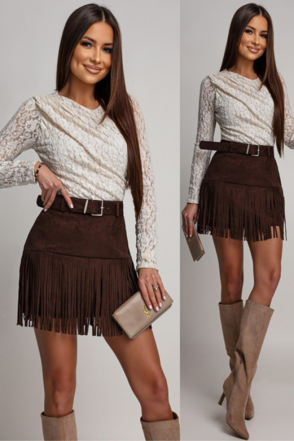 Koronkowe body z marszczeniem lafitio kremowe