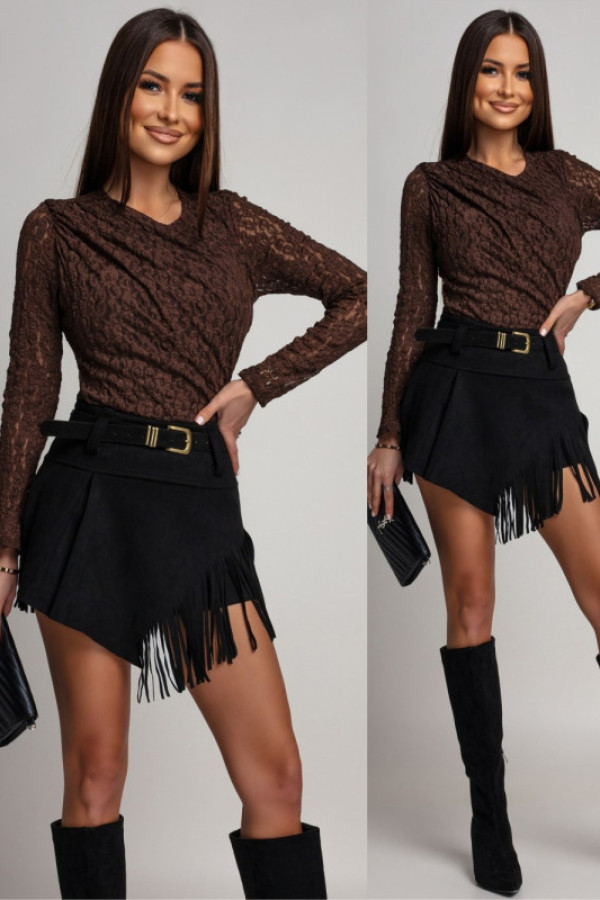 Koronkowe body z marszczeniem lafitio brązowe