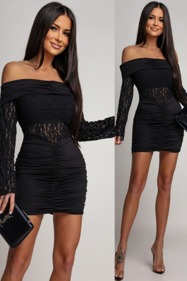 Sukienka mini hiszpanka z koronką ferience ii czarna